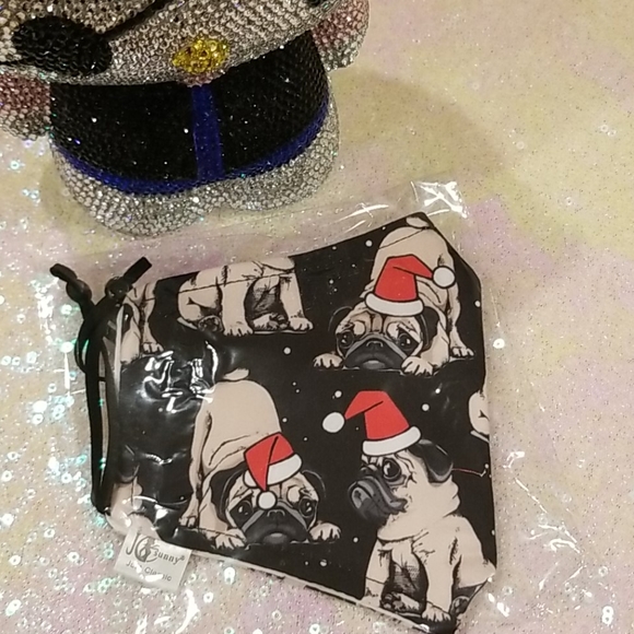 Pug Christmas Santa Hat Face Mask - Picture 7 of 8
